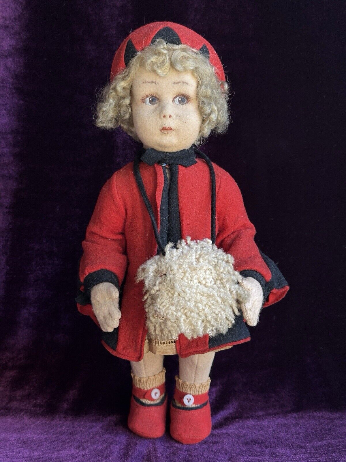 Vintage Italian All Original 12” Lenci 111 Series Felt Cloth Doll
