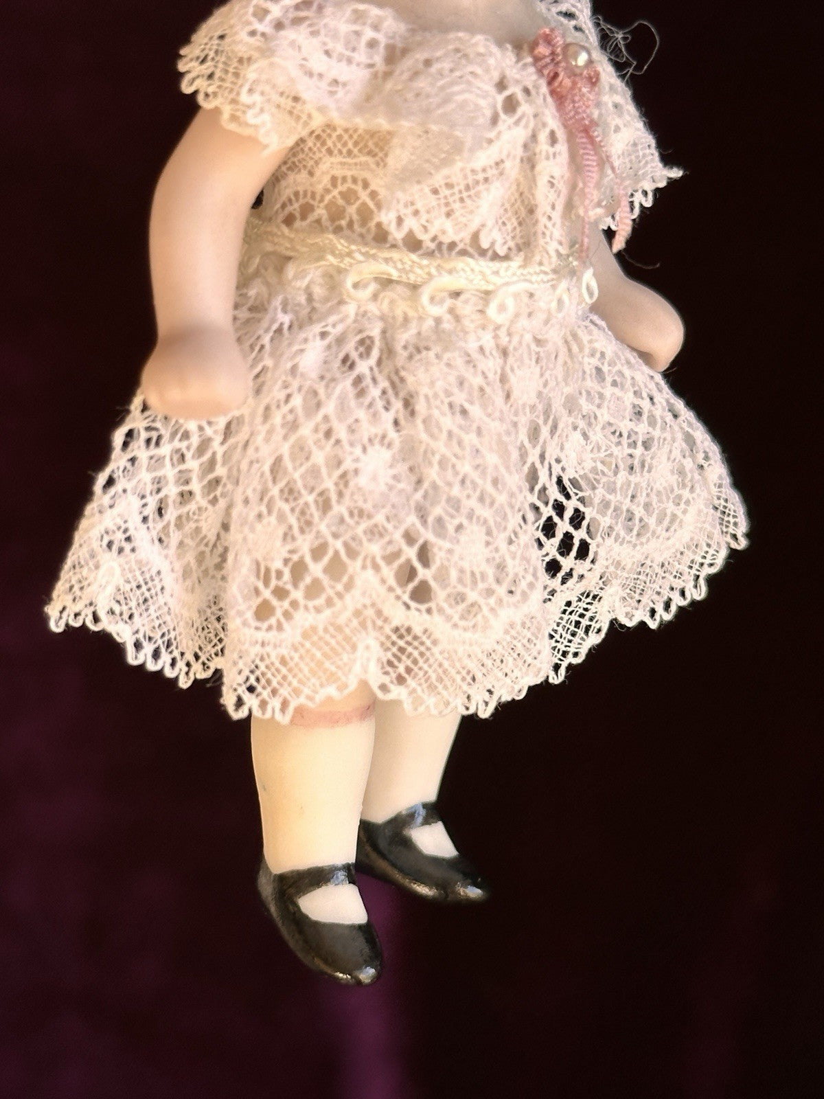 All Porcelain 3.75” Repro of Antique German Girl Doll in Presentation Box