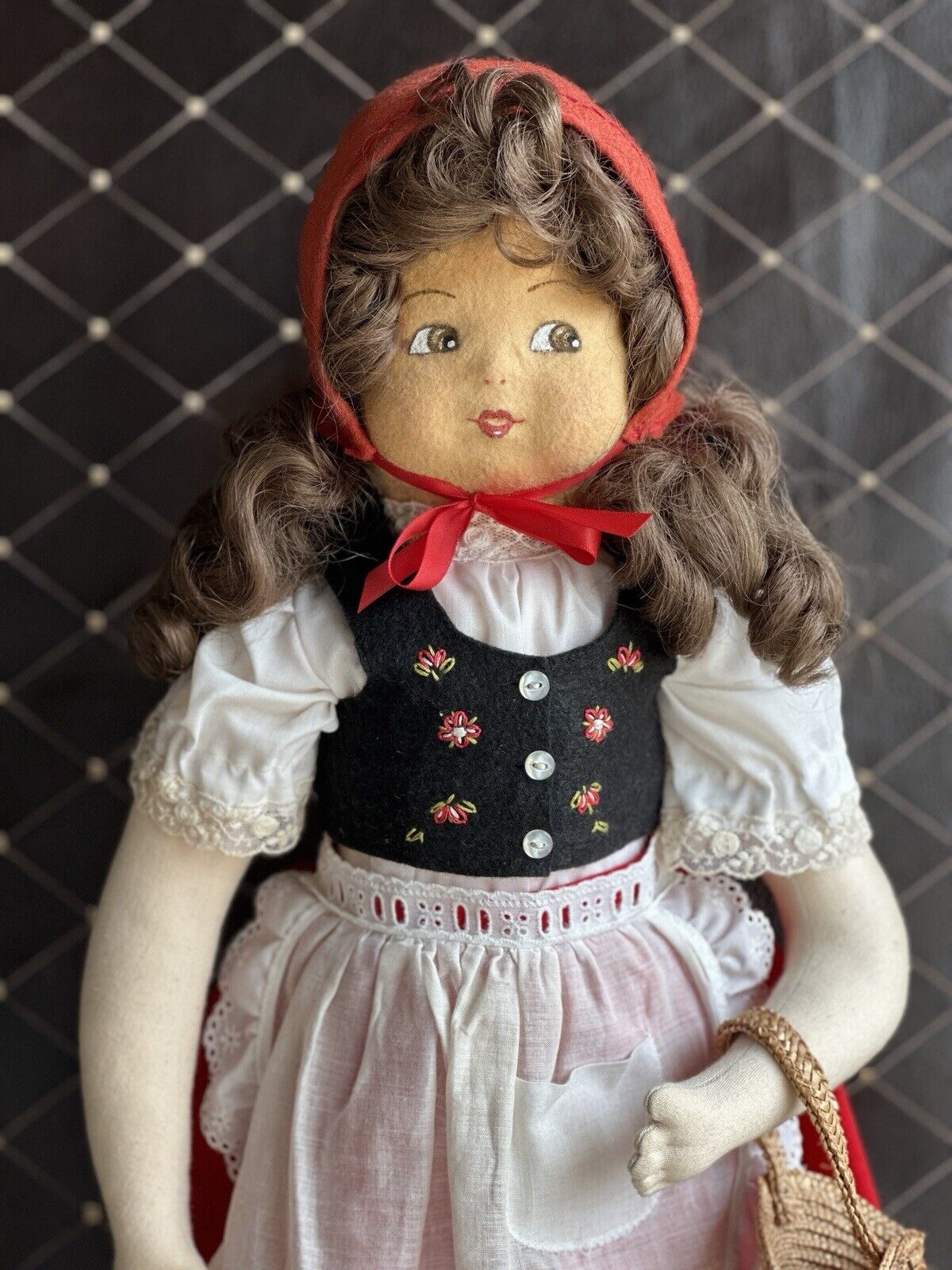 Vintage 23” Artist Signed Felt Cloth Red Riding Hood Doll by Gabriele West LE 50