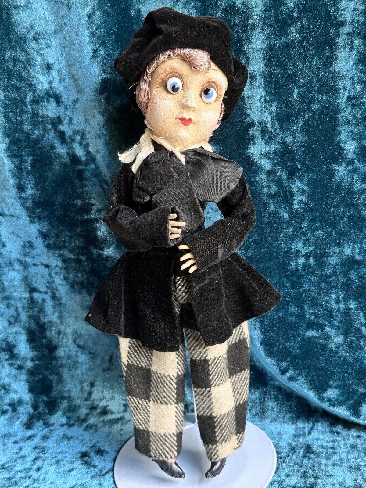 Pair of Rare 13” Antique French Calvaire Cloth Googly Eyes Dolls