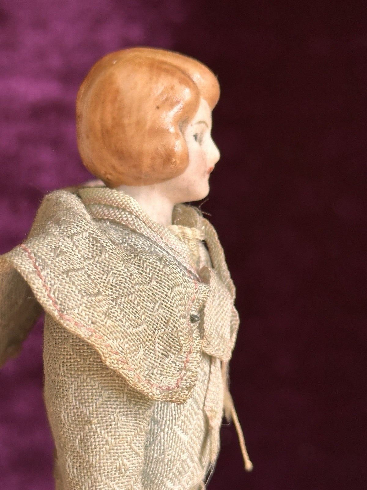 Antique German 5.375” Bisque Cloth Miniature Dollhouse Parian Doll