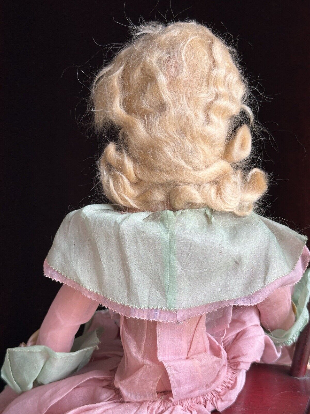 Antique Art Deco 29” French Boudoir Flapper Cloth Face Mask Doll