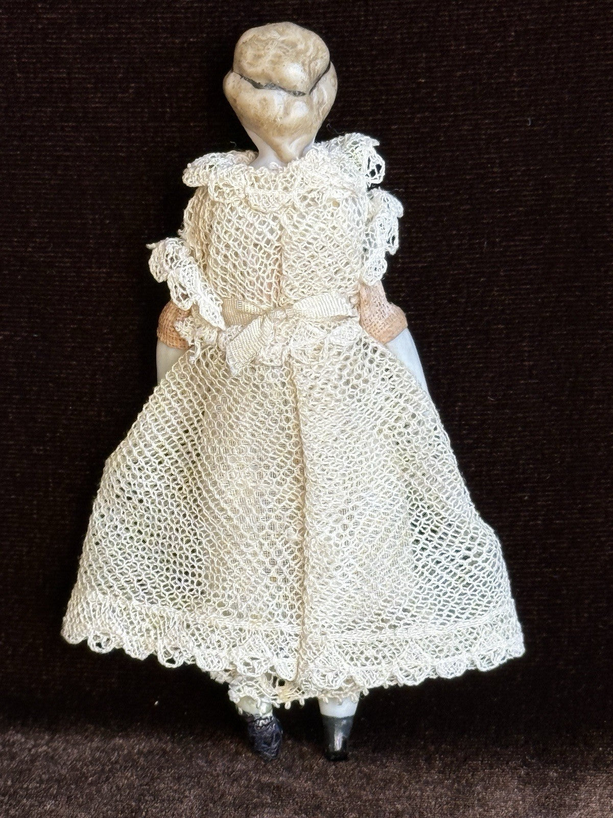 Antique German Simon Halbig 3.875” Bisque Cloth Dollhouse Girl Doll
