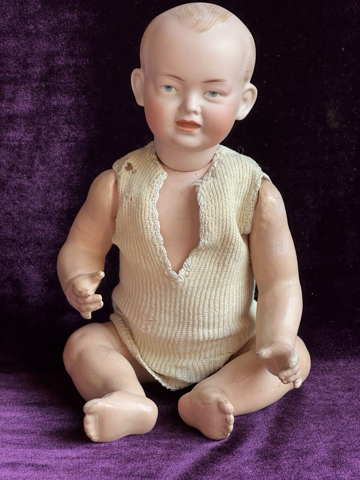 Antique German 11” Kley Hahn 525 Solid Dome Bisque Head Baby Doll Intaglio Eyes
