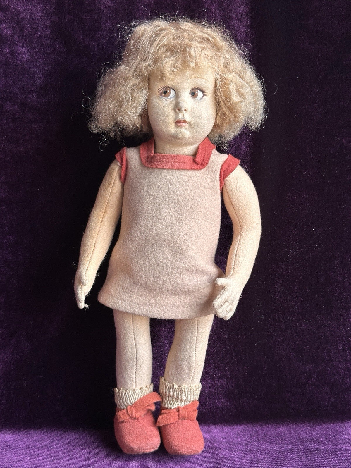 Vintage Italian 12” Lenci 111 Felt Cloth Character Doll