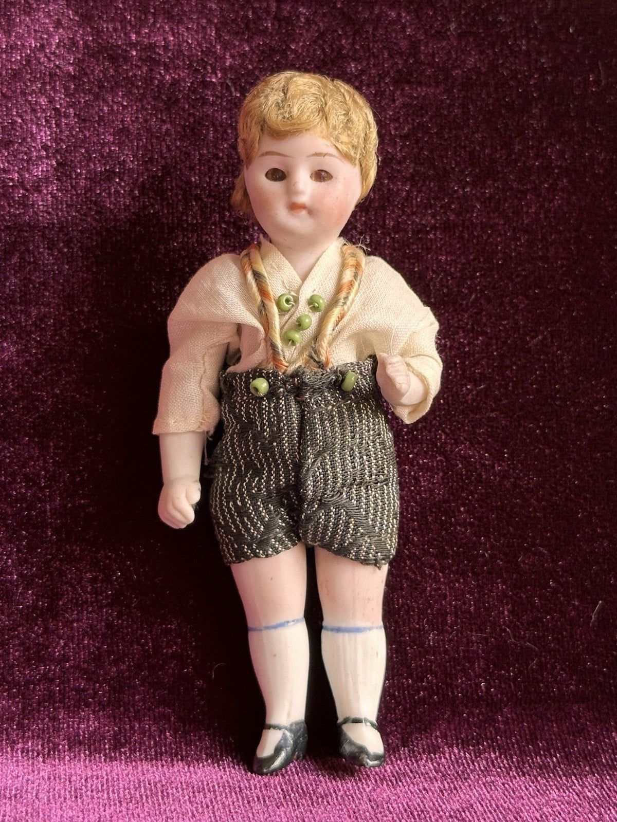 Antique German 3.75” Dollhouse All Bisque Hertwig Mignonette Doll
