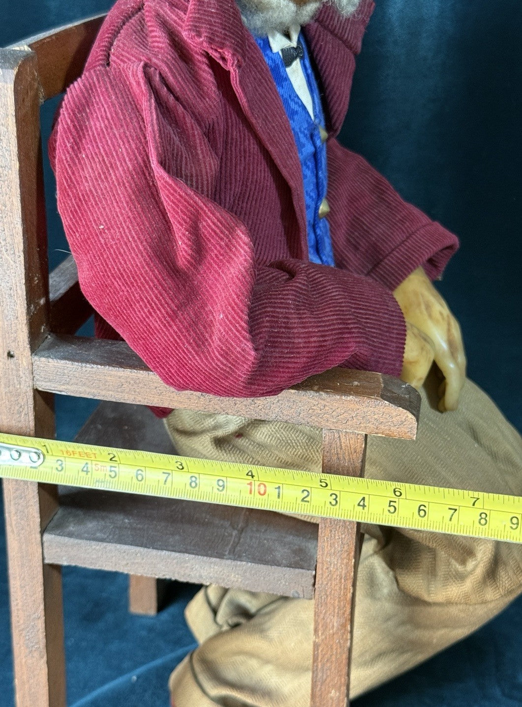 Unidentified Antique Old Men In The Wooden Chair Wax Doll