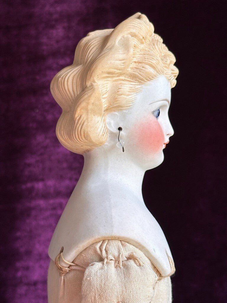 Very Rare 16” Antique German Glass Eyes Parian China Bisque Head Fashion Doll
