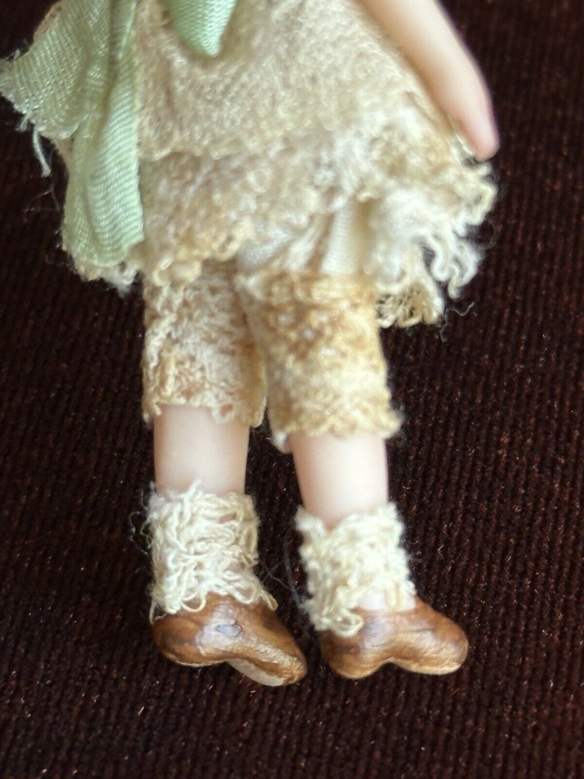 Artist Signed 3” Polymer Clay (?) Miniature Dollhouse Doll with Accessories