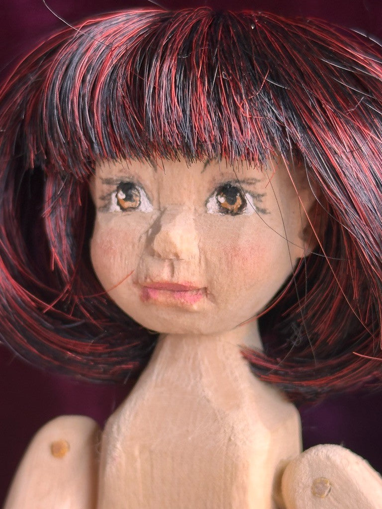 Collectible Handcarved 6.5" Wooden Hitty Girl Doll By Artist Connie Hardt
