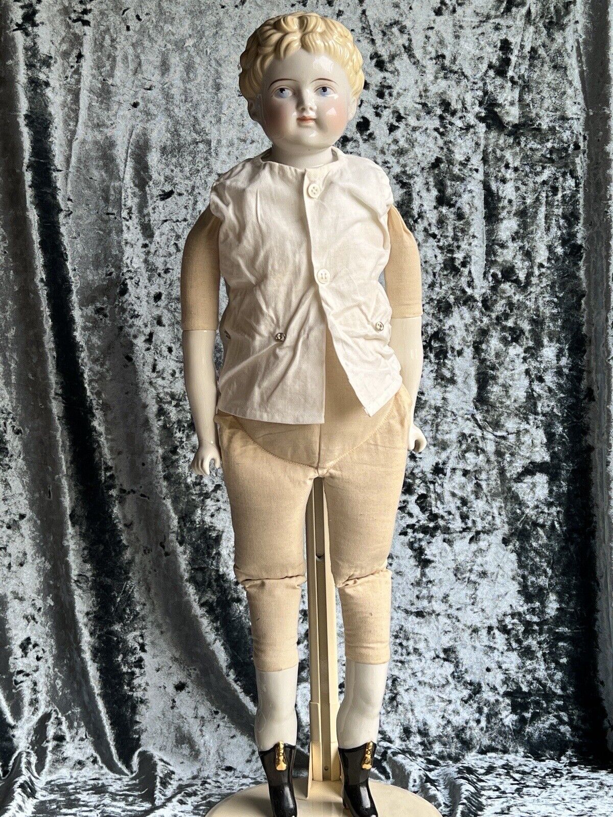 Large Antique German 26” Exposed Ears China Shoulder Head Boy Doll