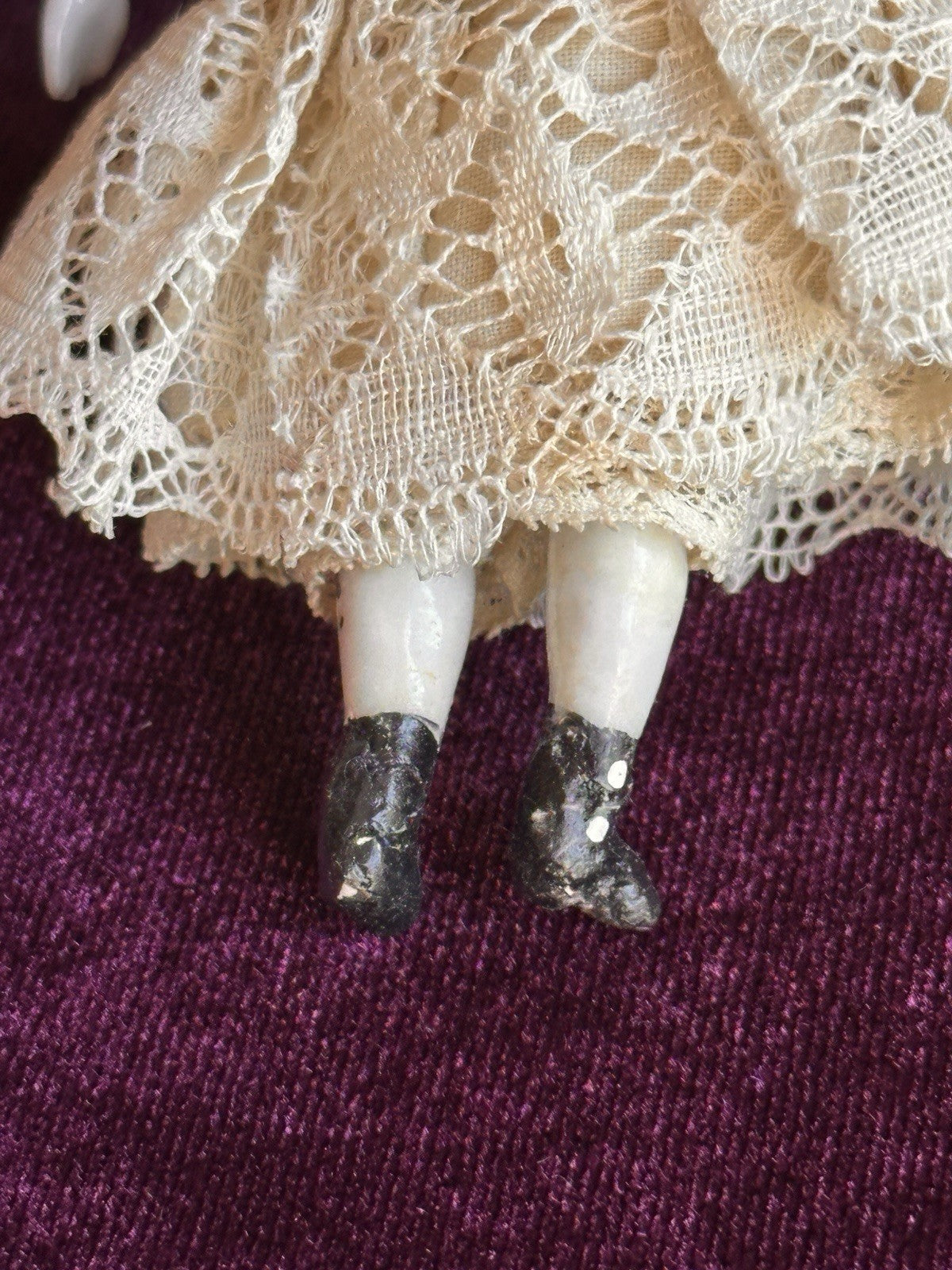 Antique German 4” Primitive Bisque Cloth Miniature Dollhouse China Doll
