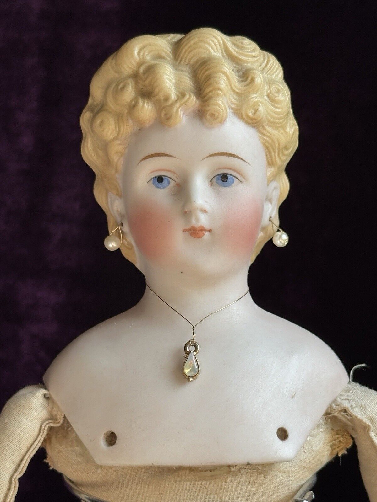 Rare Antique German 15” Parian China Bisque Shoulder Head Fashion Doll