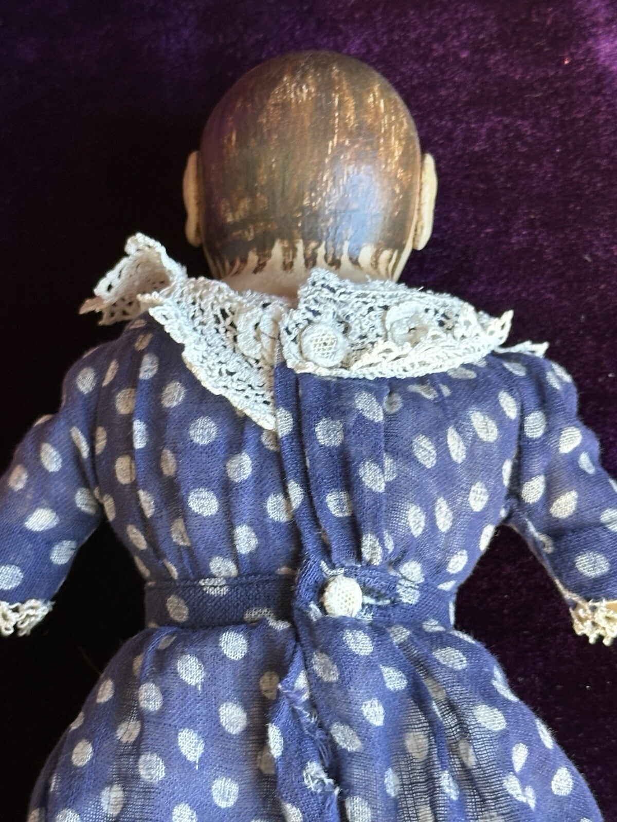 Miniature 11” Izannah Walker Style Oil Painted Cloth Doll by Lucille Breuer
