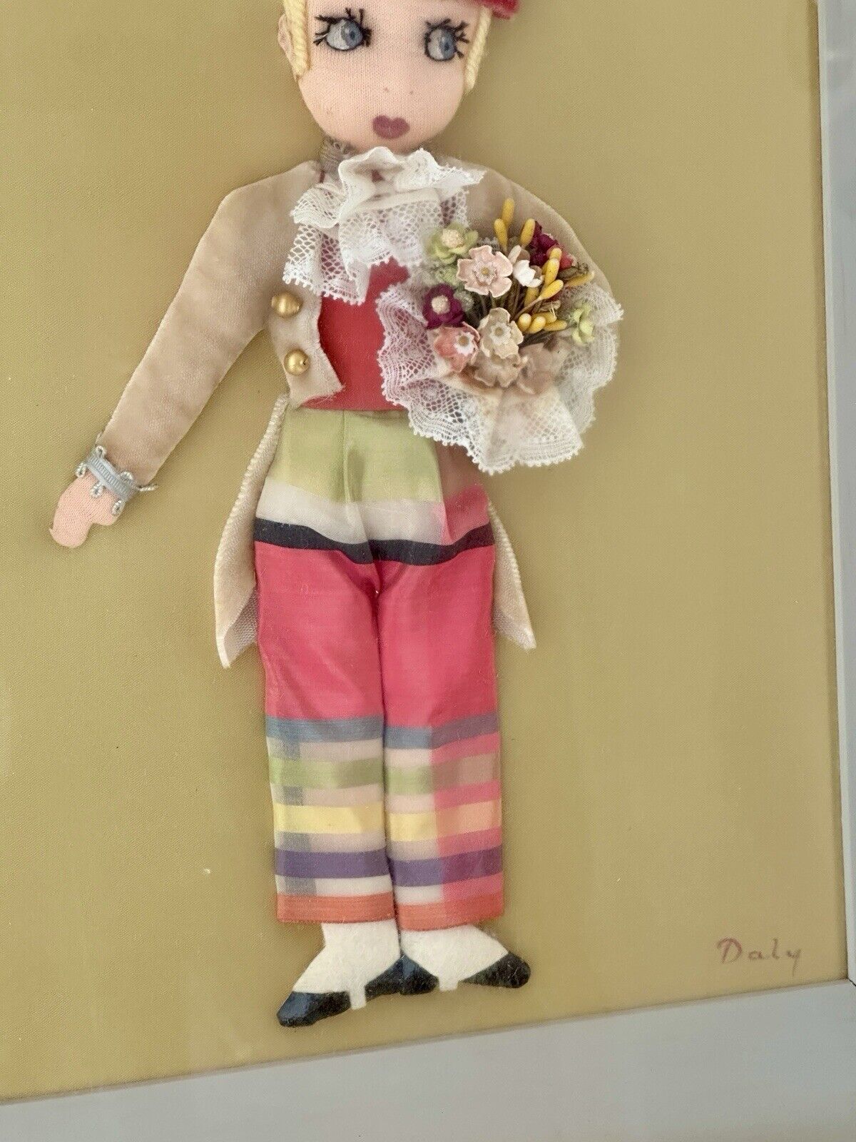 2 Vintage Framed Diorama Cloth Dolls Displays by American Artist Alice Daly