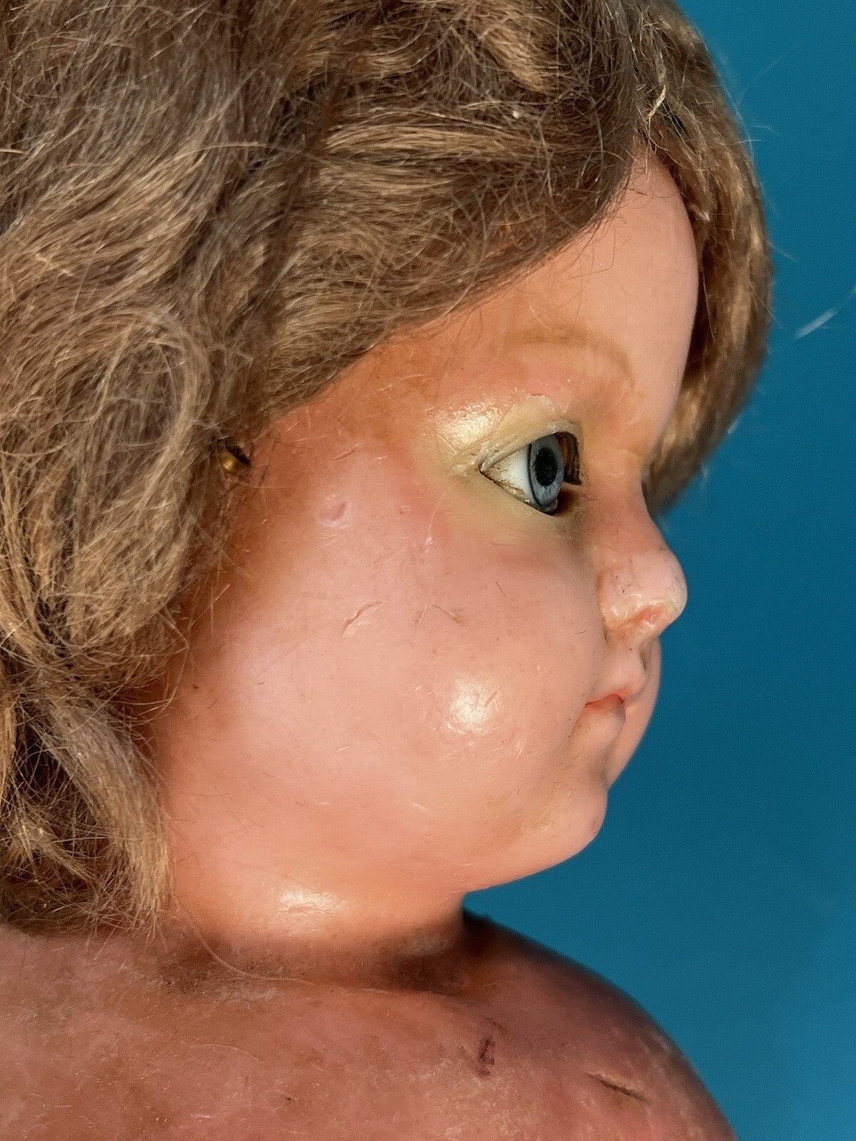 Antique German 23” Wax Over Papier Mache Sleepy Eye Fashion Doll