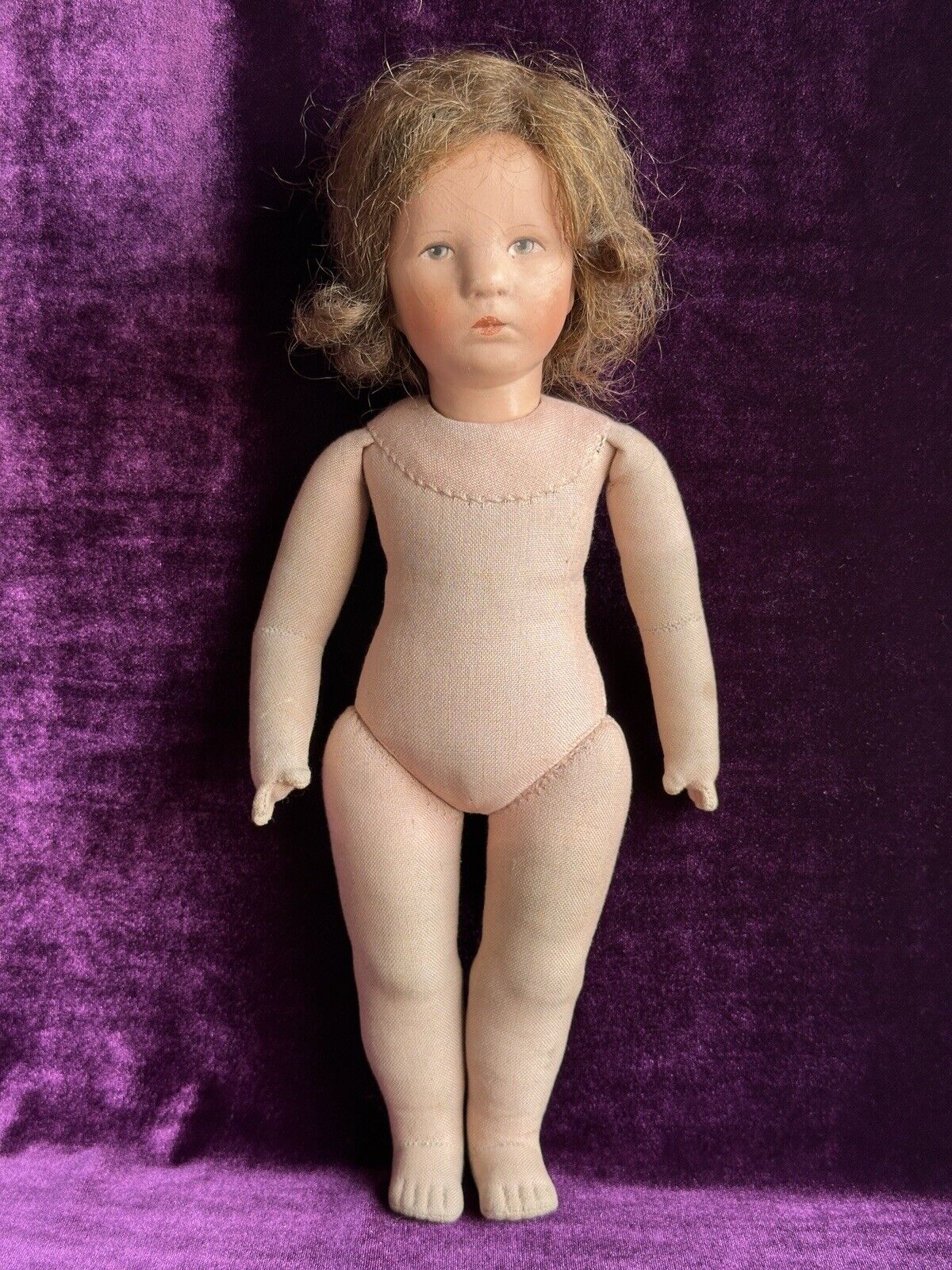 Vintage 14” Kathe Kruse IX German Child Cloth Girl Doll with Swivel Head