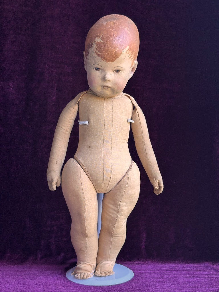 Early Antique German 17.5” Kathe Kruse Type I Cloth Rag Doll Wide Hips