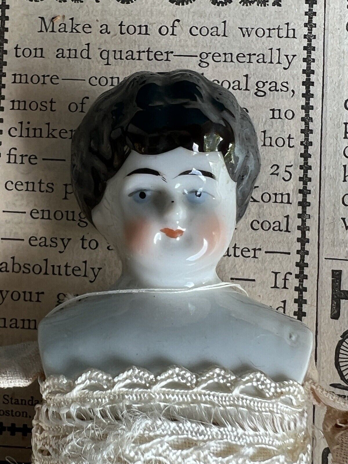 Antique German 9” Hertwig Miniature China Shoulder Head Doll