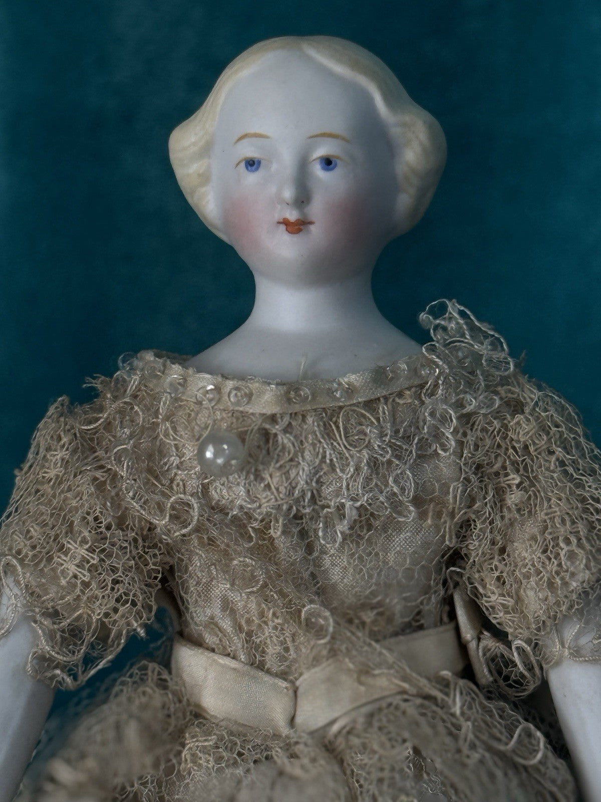 Antique German 8.25” Bisque Cloth Miniature Dollhouse Parian China Doll