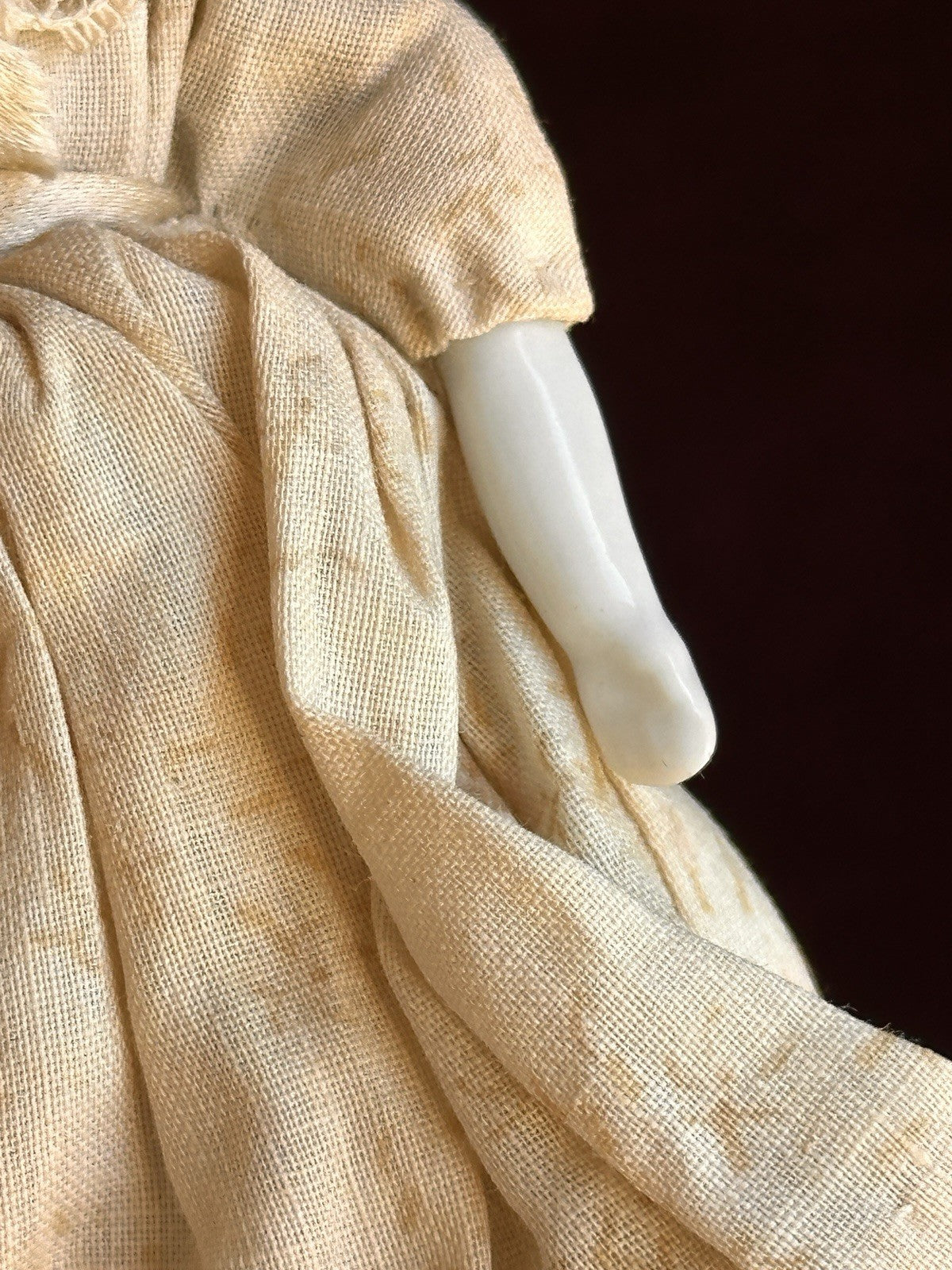 Antique German 4.5” Flat Top Bisque Cloth Miniature Dollhouse China Doll