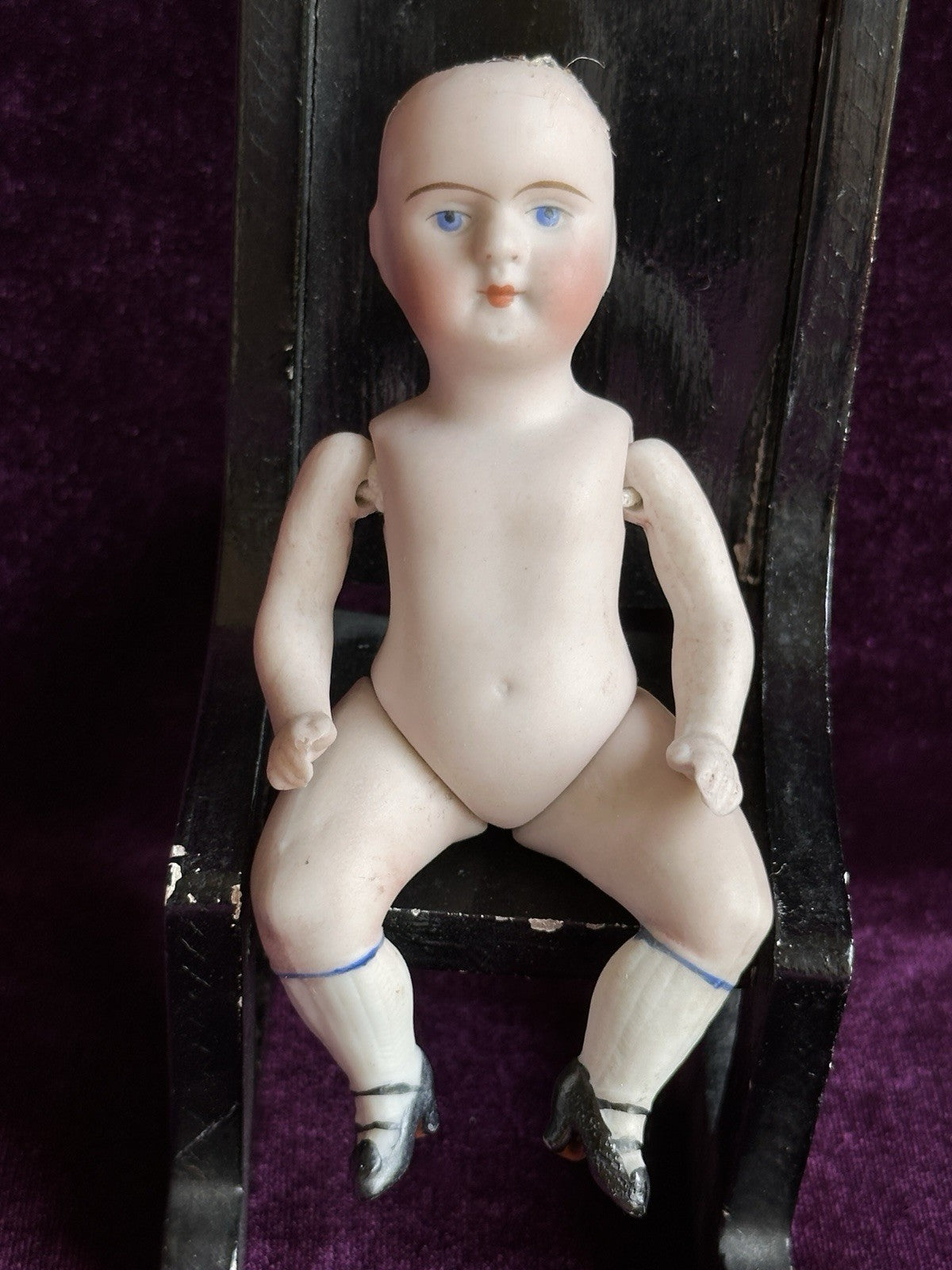 Rare Antique German 4.25” Kestner 184 All Bisque Mignonette Doll with Bent Legs