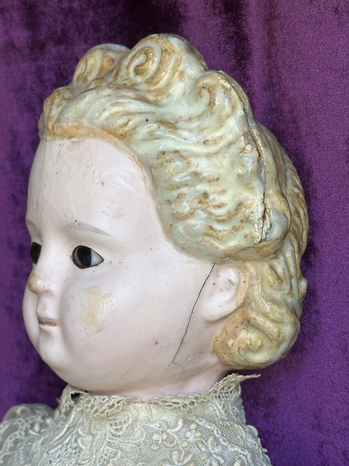 Large Antique German 29” Wax Over Papier Mache Pumpkin Head Doll