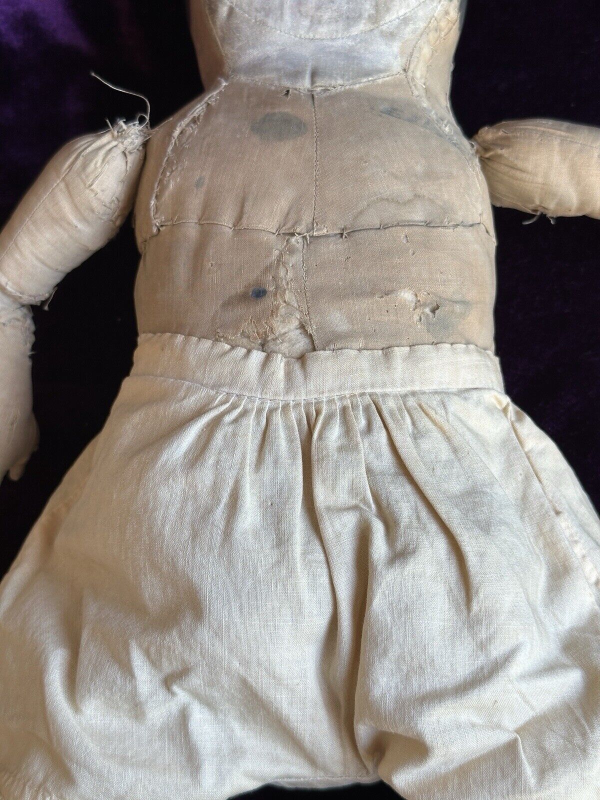 Early American Victorian 18” Presbyterian (?) All Cloth Rag Oil Painted Doll