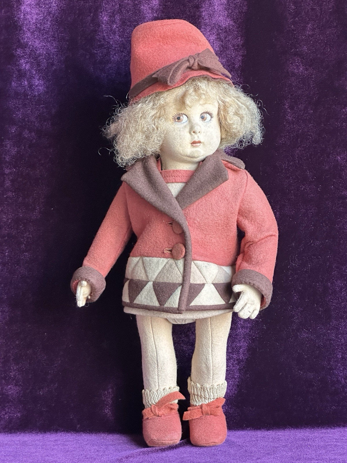 Vintage Italian 12” Lenci 111 Felt Cloth Character Doll
