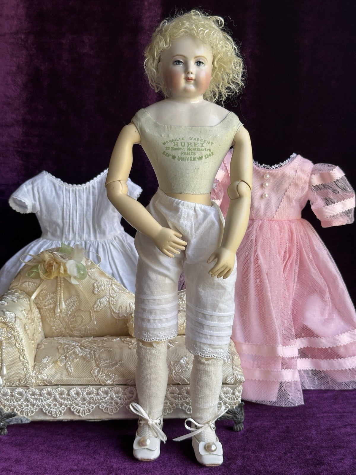 Collectible Porcelain Reproduction of Antique French Huret China Fashion Doll