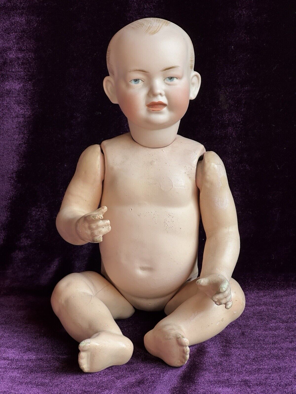 Antique German 11” Kley Hahn 525 Solid Dome Bisque Head Baby Doll Intaglio Eyes