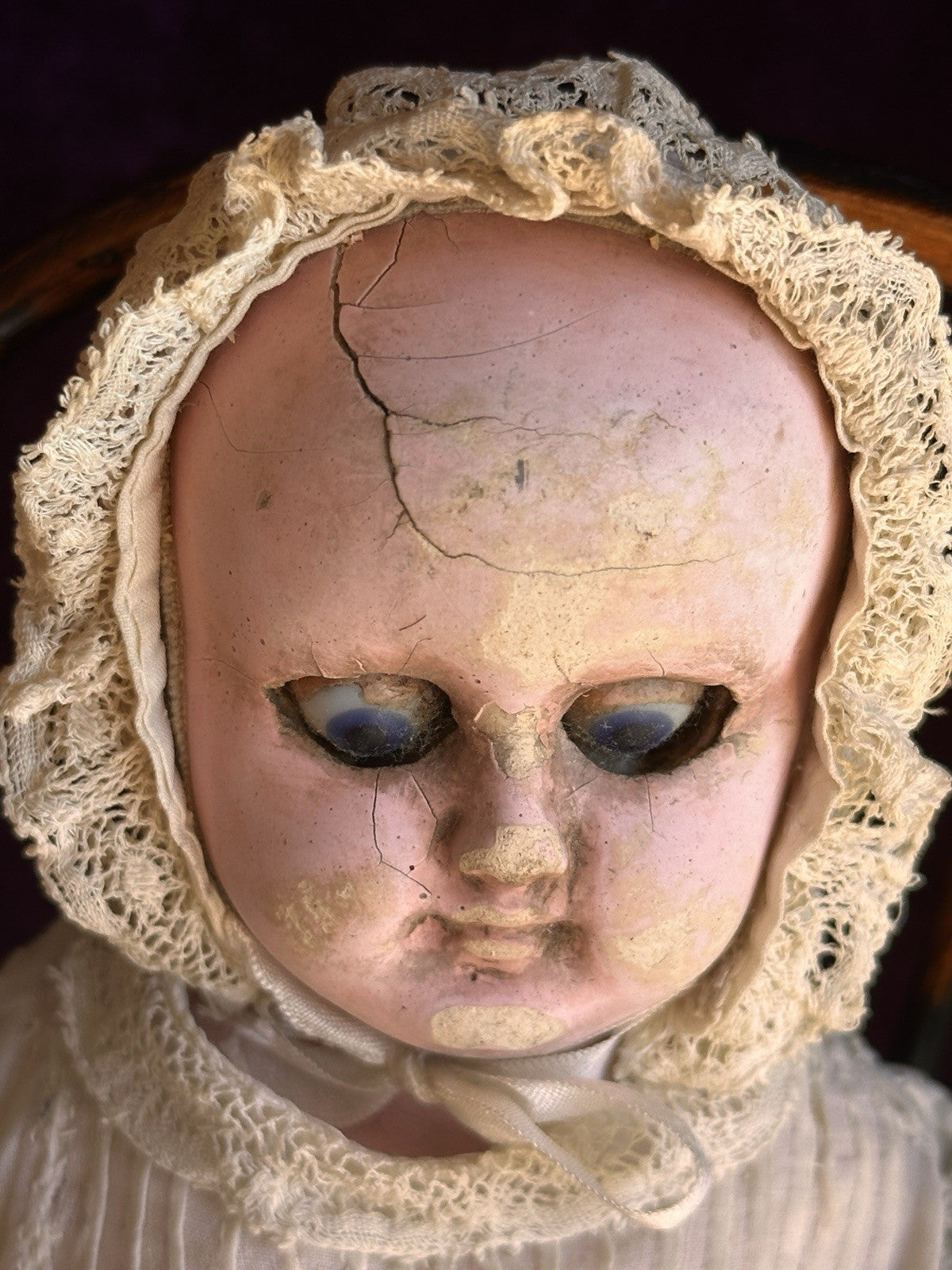Antique German 14” Wax Over Papier Mache Baby Doll
