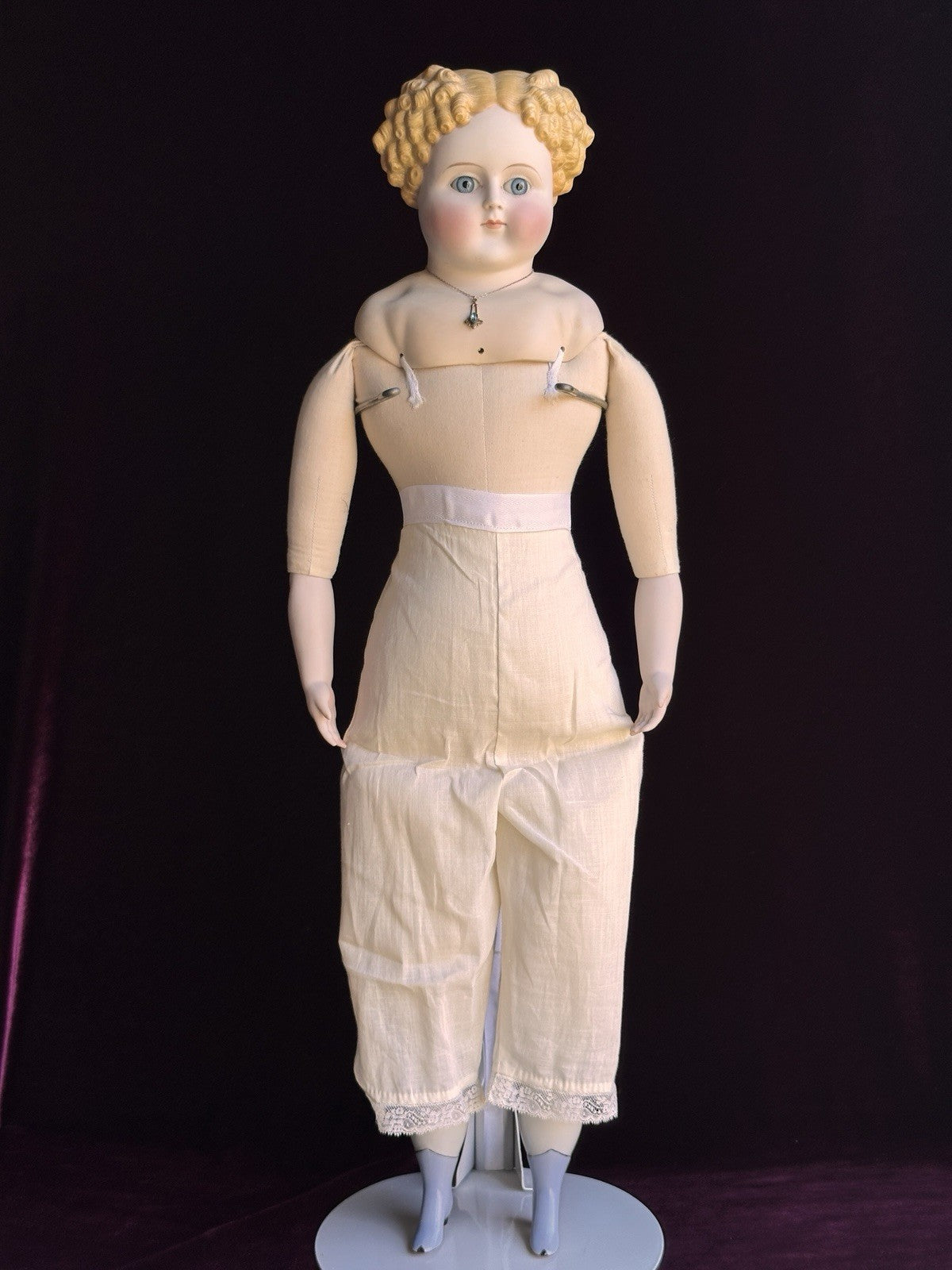Large Antique German 26” ABG (?) Bisque Parian China Fashion Doll w/ Glass Eyes