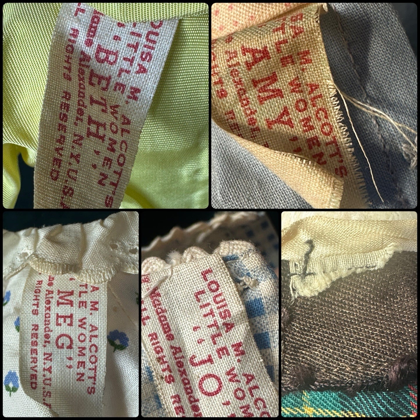 Lot of 5 Vintage 1950s Madame Alexander Little Women 14" Dolls Tagged Dresses