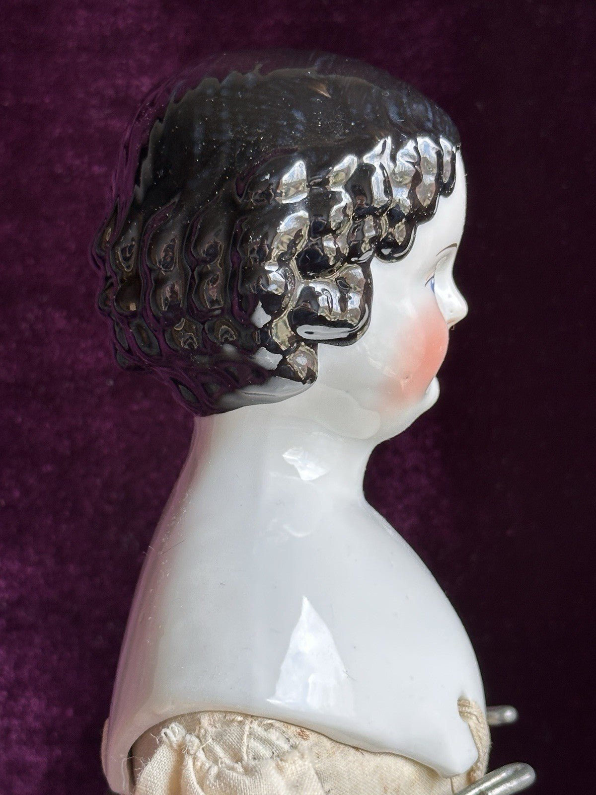 Antique German 19” Flat Top Highbrow Three Holes China Shoulder Head Doll