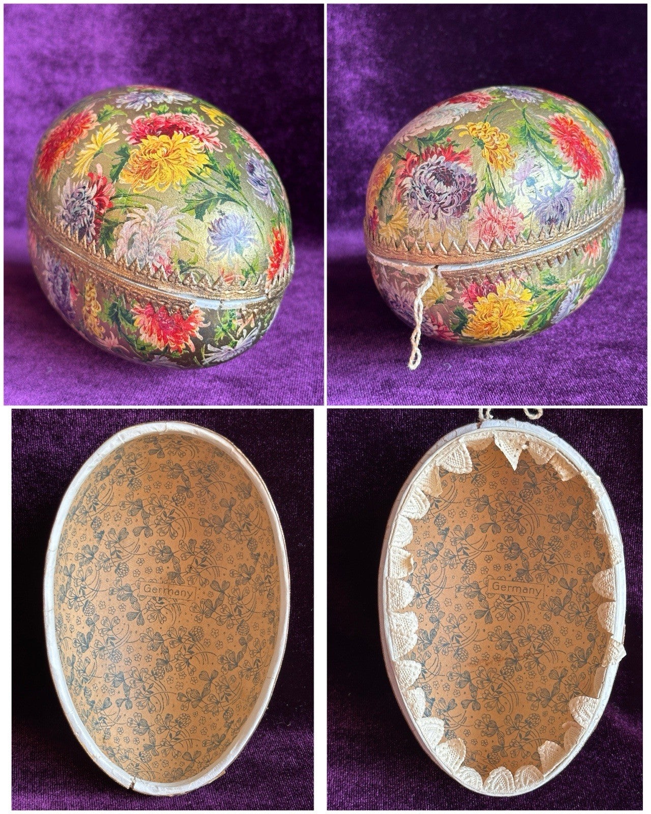 Antique German Easter Egg with All Bisque Miniature 3.25” Mignonette Doll