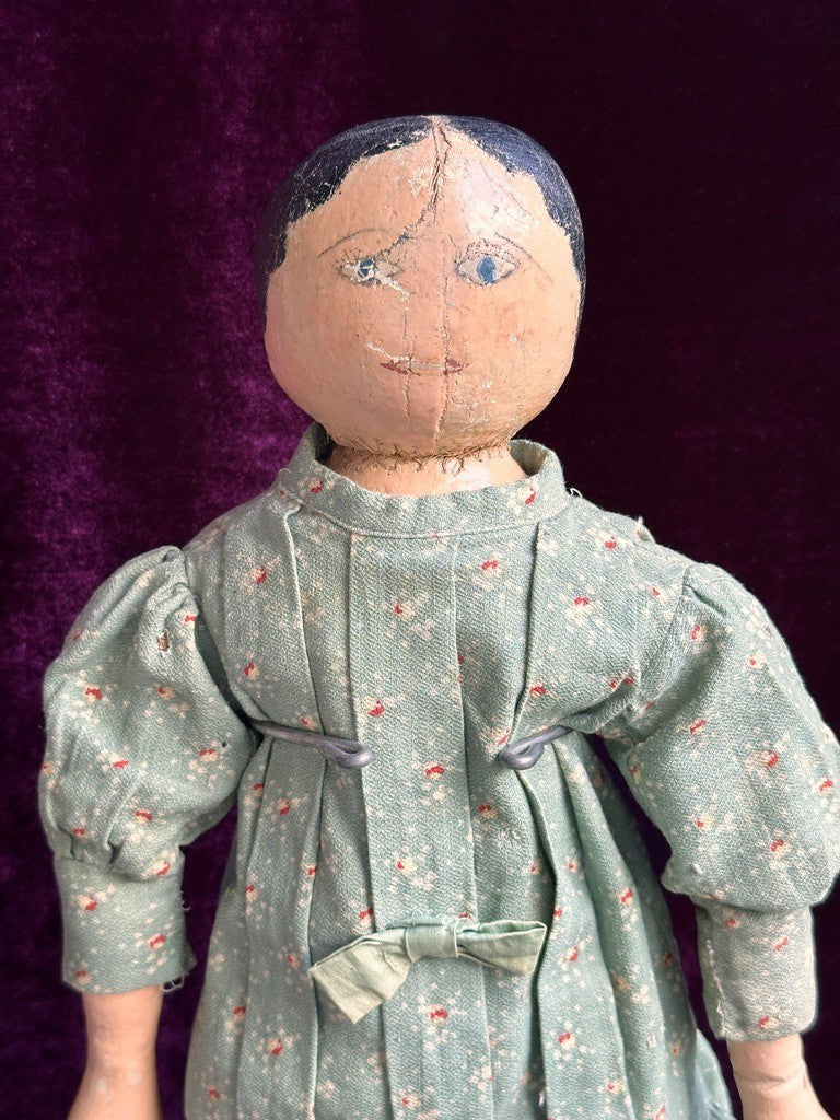 Antique American Primitive 20.5" Oil-Painted Cloth Rag Folk Art Doll