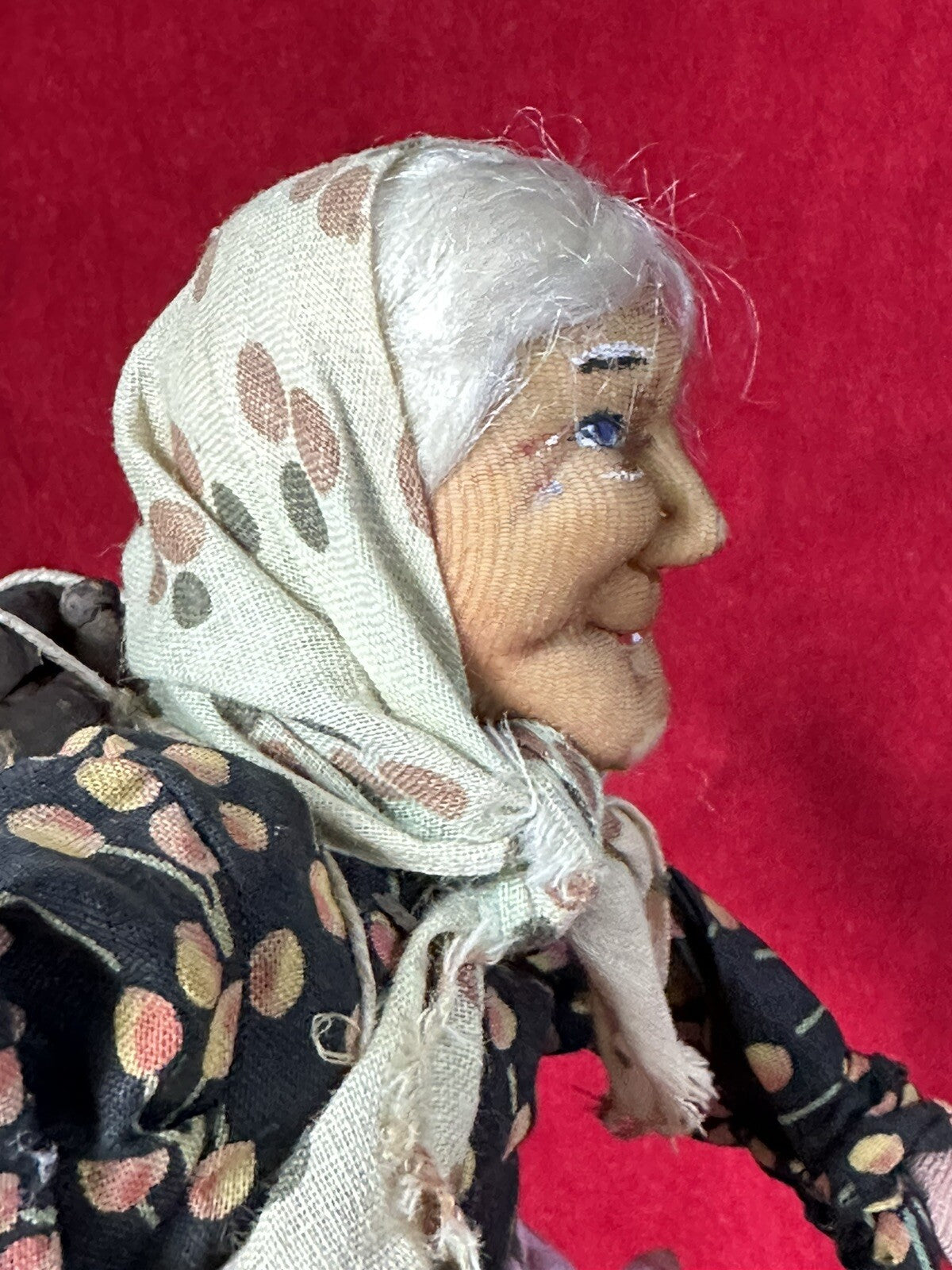 Original French Bernard Ravca 1920’s (?) Stockinette Old Lady 9 3/4” Doll