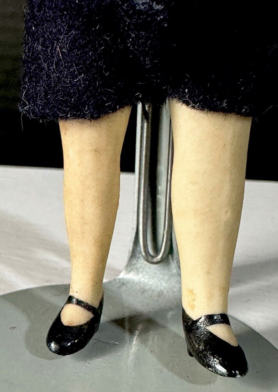 Antique German Flapper (?) All Bisque 3 3/4” Mignonette Girl Doll Dollhouse Size