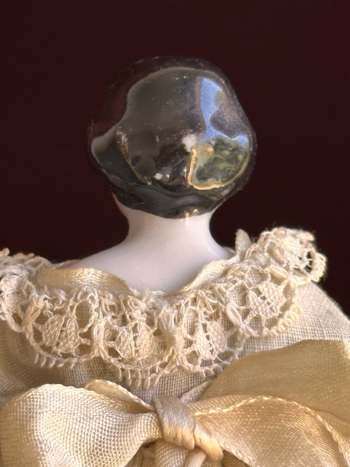 Antique German 4.5” Flat Top Bisque Cloth Miniature Dollhouse China Doll