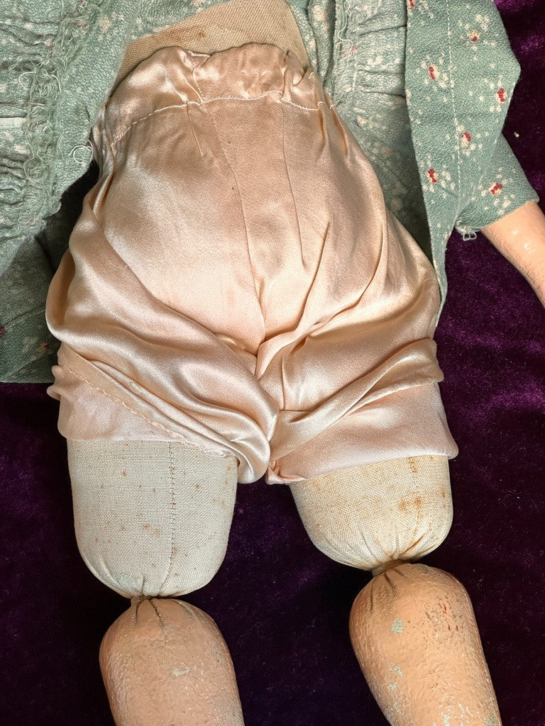 Antique American Primitive 20.5" Oil-Painted Cloth Rag Folk Art Doll