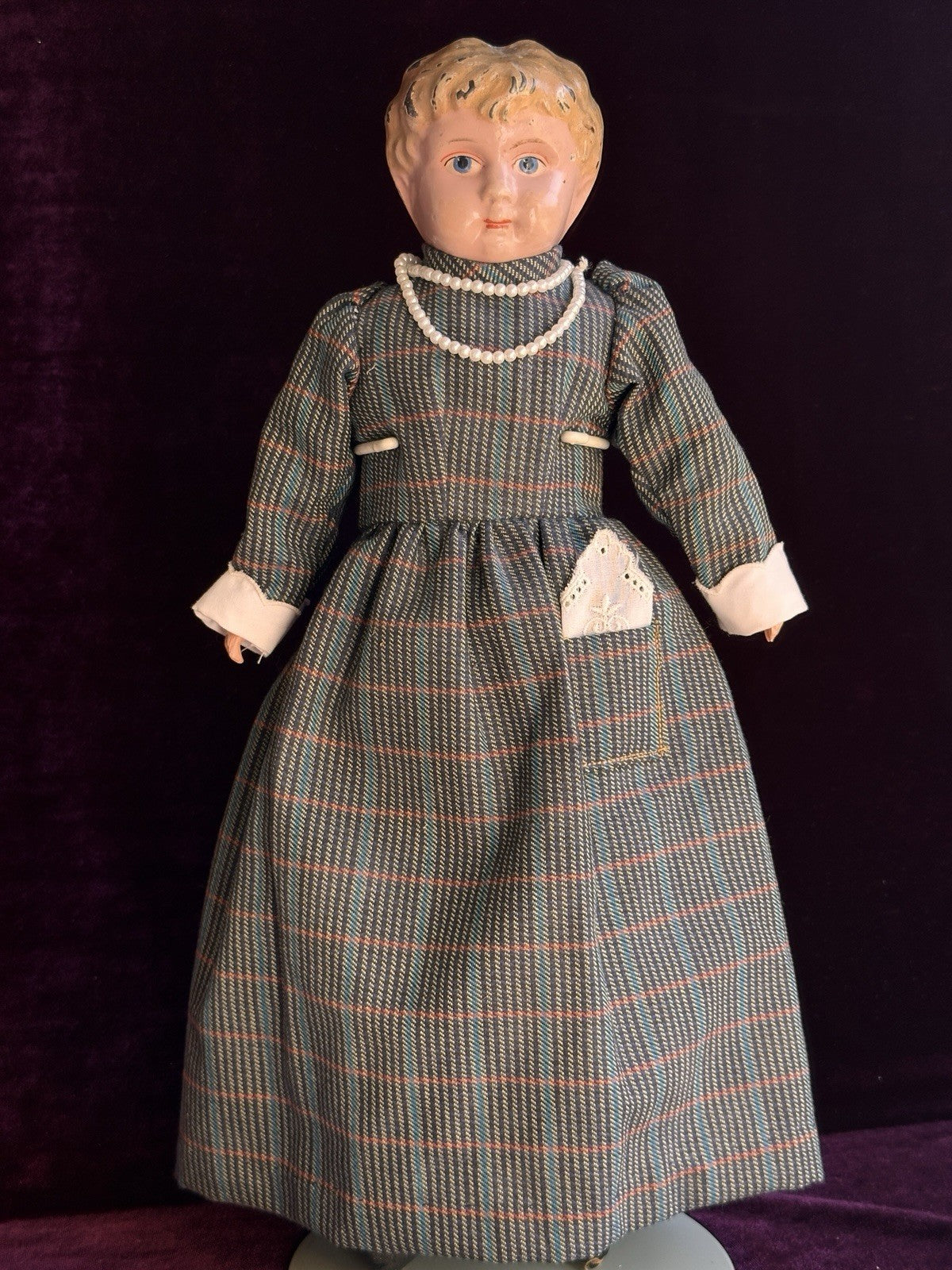 Antique German 16” Minerva Metal Tin Head Doll