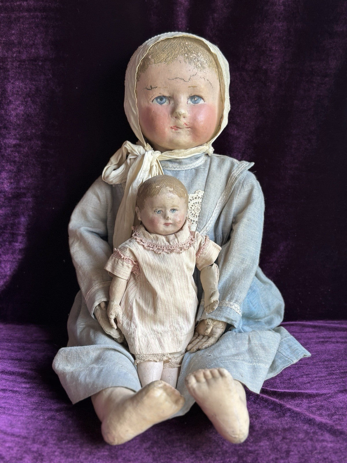 Huge 27” Antique American Martha Chase Oil Painted Cloth Baby Doll