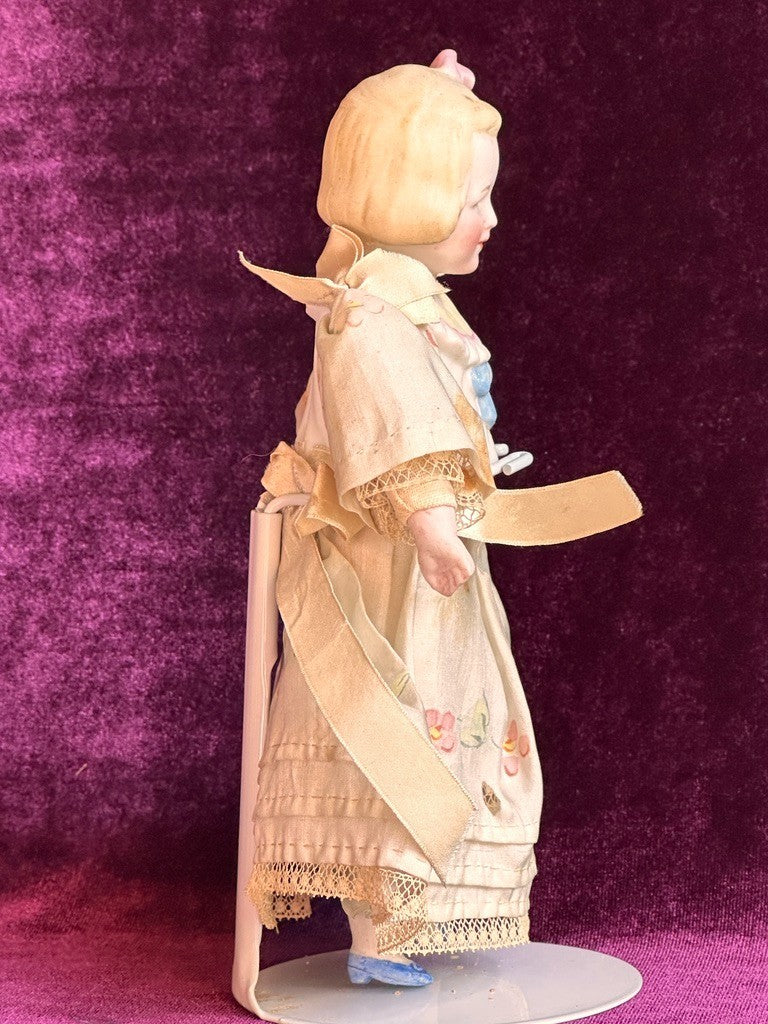 Rare Antique German Hertwig 6.75” Bisque Molded Torso Character Dollhouse Doll