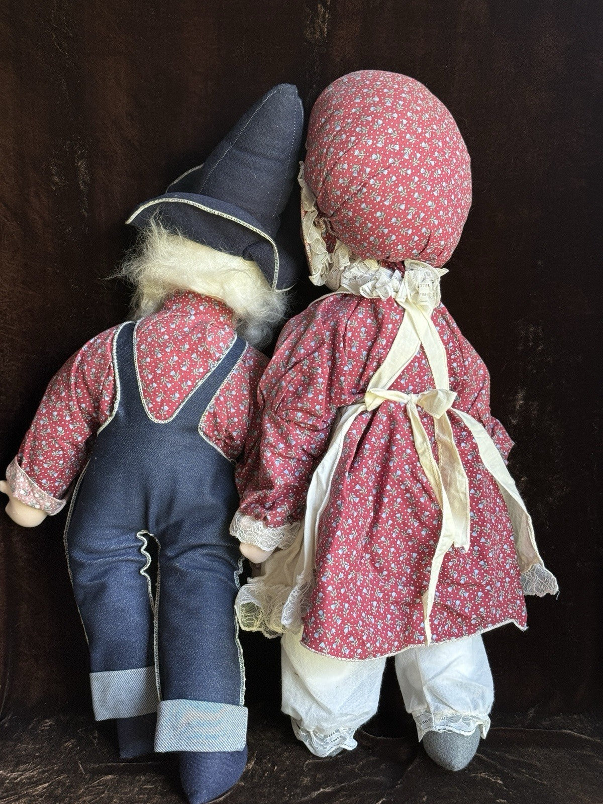Pair of Vintage Handmade 29” Stockinette Elderly Character Grandpa Grandma Dolls