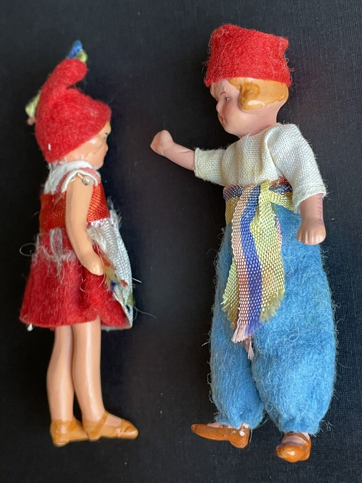 Pair of Antique German Hertwig All Bisque Miniature Dollhouse Boy and Girl Dolls