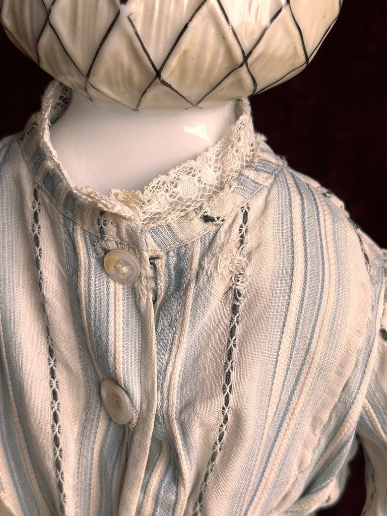 Rare Antique German 17.5” Molded Snood Blue Bows China Shoulder Head Doll