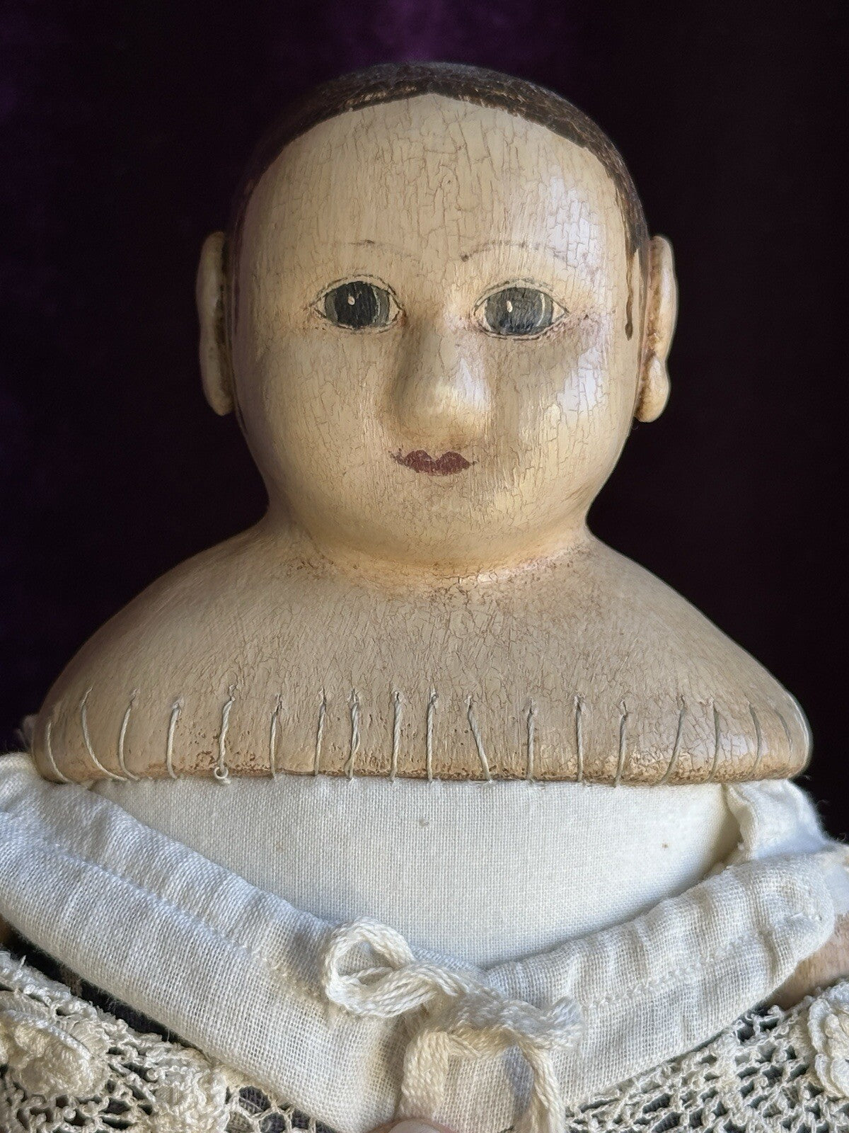 Miniature 11” Izannah Walker Style Oil Painted Cloth Doll by Lucille Breuer