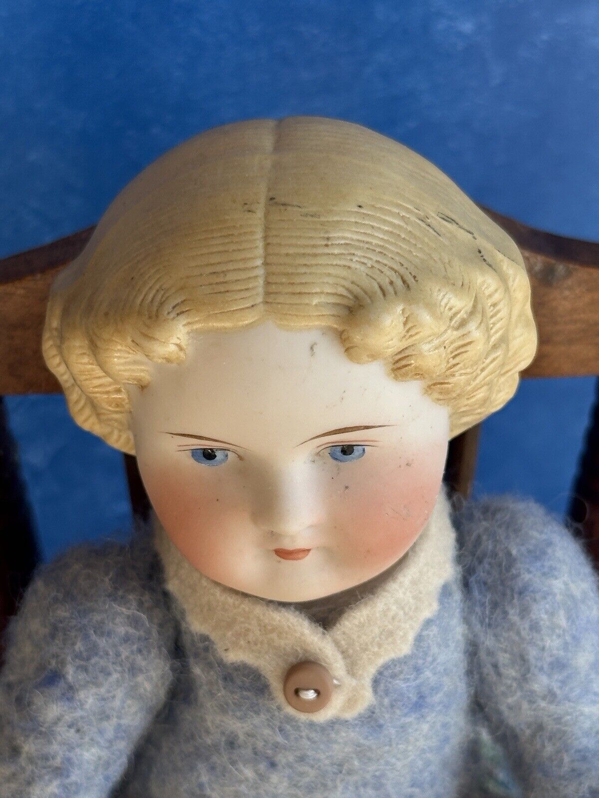 2 OOAK Antique German Parian Bisque Head Dolls Artist Redesign Felted Bodies
