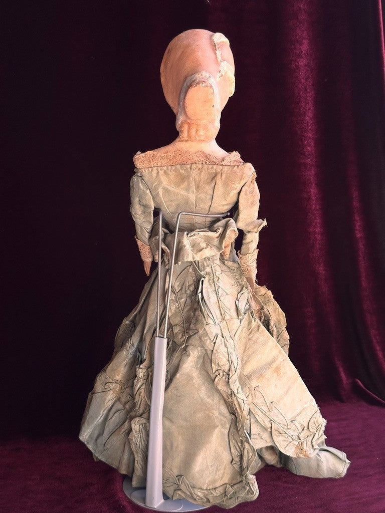 Antique German 18.75” Wax Over Papier Mache Milliner’s Model Molded Bonnet Doll